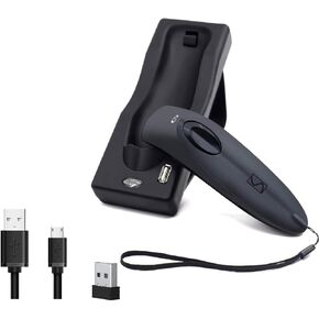 Bluetooth Wireless Handheld Barcode Scanner with Base 2.4G Wireless+USB Wired 1D 2D Barcode Scanner QR PDF417 Data Matrix UPC Rechargeable Bar Code Scanner for Laptops/PC/Android/Apple iOS