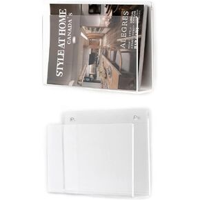 2 Pcs Magazine Holder, Wall Mount Clear Acrylic Magazine Rack, Organizer Folder, Bookshelf, File Storage Rack for Waiting Room, Living Room, Office, Home Display