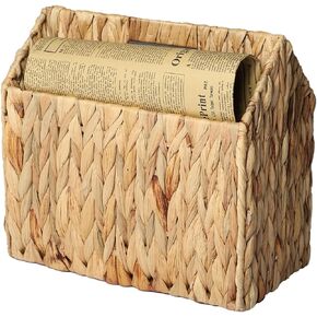 Natural Wicker Magazine Rack Water Hyacinth Divided Magazine Basket Magazine Newspaper Book Holder for Bathroom, Office, Floor