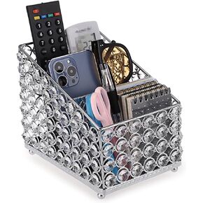 Sumnacon Remote Control Holder Crystal Remote Holder for Table Gorgeous TV Remote Holder with 3 Slots Stylish Table Remote Caddy Decorative Remote Control Organizer for Bedroom Living Room Office