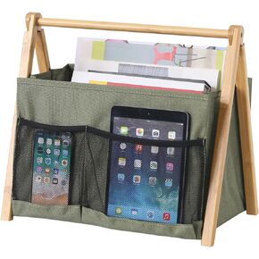 حامل مجلات، رف مجلات على الأرض، قوي قابل للطي، صناديق كتب خشبية مع جيب لسلة المجلات لملفات كتاب الصحف، منظم مجلات قوي للحمام / غرفة المعيشة / المنزل (أبيض) in Kuwait