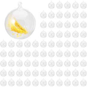 80 Pack 90 mm Acrylic Hanging Globe, Plastic Hanging Ball, DIY Clear Fillable Ornaments Balls for Christmas, Wedding, Party, Home Decor, Gift Giving