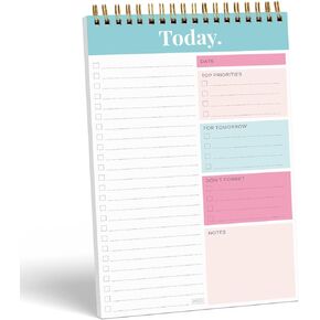 S&O Daily Planner Notepad for Productivity, 52 Page Daily To Do Undated Planner and Organizer For To Do List, Coiled Task - MAUVE
