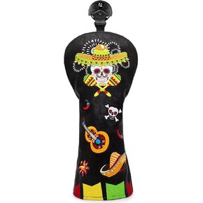 Golf Wood Head Covers Driver Cover 3 Wood Headcover Hybrid Head Covers Embroidery Sugar Skull Design Golf Club Headcovers Leather Hand-Made Wood Head Cover