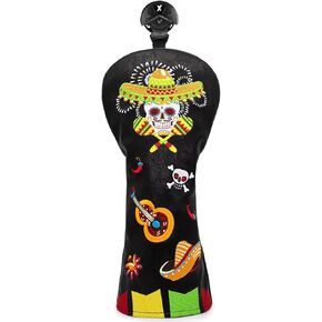 Golf Wood Head Covers Driver Cover 3 Wood Headcover Hybrid Head Covers Embroidery Sugar Skull Design Golf Club Headcovers Leather Hand-Made Wood Head Cover