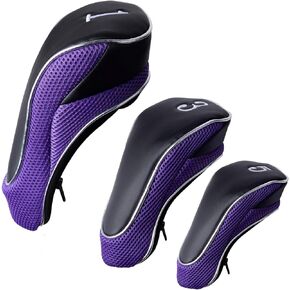 Andux Golf 460cc Driver Fairway Wood Head Covers with Zipper Closure Set of 3