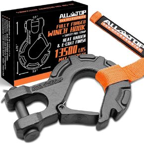 ALL-TOP Forged Steel Winch Hook, 3/8in 16Ton 35500Lbs, Extreme Hook for Winch Cable Ropes, Forged Steel & E-Coated Finish, Rhino Gray