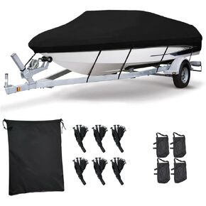 Boat Cover,3500Pa Waterproof Boat Cover, Suitable for 17-19 Feet V-Hull Tri-Hull Boats, 210D Heavy Duty Polyester, Black