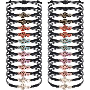 24PCS Music Charm Bracelets for Girls Women,Musical Note Inspirational Adjustable Black Braid Rope Bracelets for Music Party Favors Cheerleading Team Player Lovers Music Birthday Party Thank you Gifts