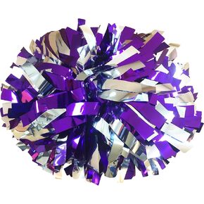 Pair, 6" Metallic Cheerleading Pom Pom with Baton Handle