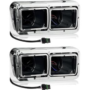 Headlight Housing Base with Chrome Dual Headlight Bezel Fit For Kenworth T400 T600 T800 W900 K100 C500, Peterbilt 378 379, Western Star 4900, Freightliner FLD Classic XL
