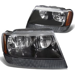 DNA MOTORING HL-OH-JGC99-BK-CL1 Black Clear Headlights Assembly Replacement Compatible with 99-04 Jeep Grand Cherokee