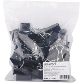Universal Medium Binder Clips, Steel Wire, 5/8" Cap, 1-1/4" Wide, Black/Silver, 12/Pack, 36 Total