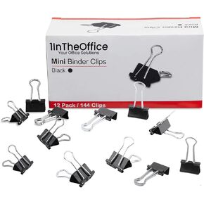1InTheOffice Mini Binder Clips, Paper Clamp, Metal Binder Clips, Document Binder Clip, Black, 0.6", (144 Pack)