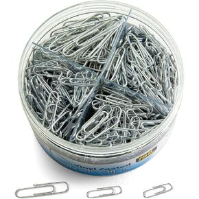 Officemate 750 Paper Clips, Vinyl Coated, Assorted Sizes, Reusable Storage Tub, for Office, School and Home Use, Silver (99970)