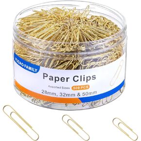 FUDAO FAMILY Paper Clips, 500 PCS Paper Clips Assorted Sizes, Gold Paper Clip, Small, Medium and Large Paper Clips