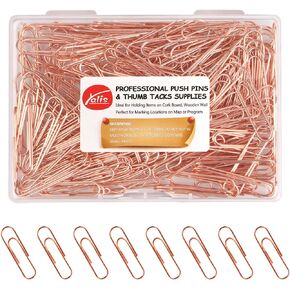 Rose Gold Paper Clips 200 pcs Smooth Finish Steel Wire Paperclips 33mm Medium Size for Document Organizing and Classifying Office Supplies (33mm Rose Gold)