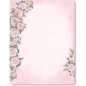 AnyDesign 80 Pack Spring Stationery Letterhead Paper Pink Rose Watercolor Floral Letter Paper Flower Printed Writing Paper Notes for Wedding Invitation Office Printing Supplies, 8.5 x 11 Inch