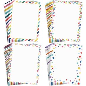 Whaline 80 Pack Colorful Stationery Paper Rainbow Stars Stripes Dots Letterhead Paper Decorative Letter Writing Scrapbook Paper for Invitations Greetings Birthday Printing, 8.5 x 11 In