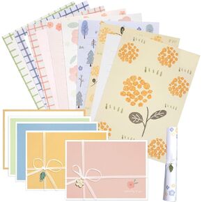 48 PCS Stationery Paper and Envelopes Set,16 PCS Lined Stationary Writing Paper with 8 PCS Matching Envelopes,Cute Floral Stationary Set for Writing Letters Poem Office School Supplies