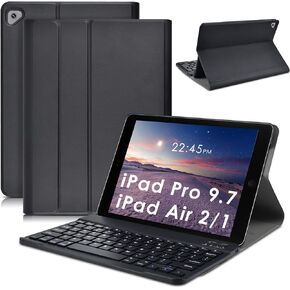 DETUOSI iPad 9.7" Case with Keyboard for iPad Air 2/ Air 1, iPad Pro 9.7, iPad 9.7 inch 2017/2018 (5th/ 6th Gen), Detachable Wireless Keyboard + Multiple Angle Stand PU Leather Cover for iPad 9.7-inch