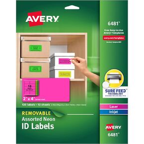 Avery Multipurpose Labels, Removable, Assorted Neon, 2 x 4 Inches, Pack of 120 (6481)