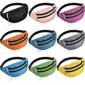 9 Pieces Neon Fanny Pack Bulk 80s 90s Sport Lightweight Belt Bag Adjustable Exercise Running Waist Bag with Adjustable Belt and 2 Zippers for Travel Women Men Running Sports Phone