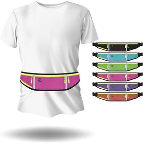 Slim Running Belt Fanny Pack, Waterproof Waist Pack with Water Bottle Holder, Reflective Runners Belt Jogging Pocket Belt With Headphone Jack, Travelling Money Phone Holder for Running,Black