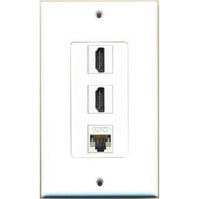 RiteAV - 2 HDMI and 1 Cat5e White Ethernet Port Wall Plate Decorative - White
