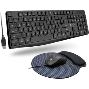 X9 USB Keyboard and Mouse Combo - Mouse Pad Included - Ergonomic Full-Sized Wired Keyboard and Mouse Combo - 104 Keys Computer Keyboard and Mouse with Wire for Desktop, Laptop, Windows PC - Black