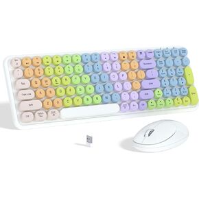 Colorful Wireless Keyboard Mouse Combo, Gradient Rainbow Colors 100 Keys and 2.4GHz Optical Mouse Connection for Windows, Mac, Laptop, PC, Desktop (Purple Colorful)