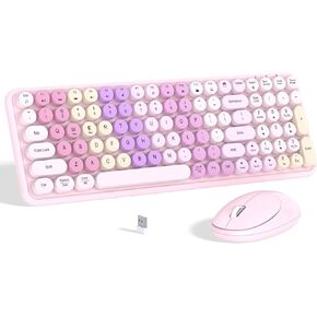 Colorful Wireless Keyboard Mouse Combo, Gradient Rainbow Colors 100 Keys and 2.4GHz Optical Mouse Connection for Windows, Mac, Laptop, PC, Desktop (Purple Colorful)