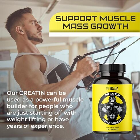 مكملات الكرياتين الغذائية - حبوب الكرياتين مونوهيدرات - 2.5 جرام حبوب الكرياتين مونوهيدرات لحجم العضلات وقوتها وطاقتها - تركيبة غير معدلة وراثيًا - 120 كبسولة in Kuwait