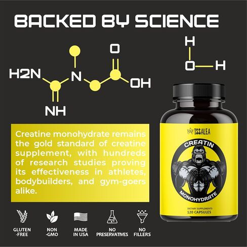 مكملات الكرياتين الغذائية - حبوب الكرياتين مونوهيدرات - 2.5 جرام حبوب الكرياتين مونوهيدرات لحجم العضلات وقوتها وطاقتها - تركيبة غير معدلة وراثيًا - 120 كبسولة in Kuwait