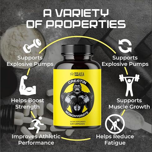 مكملات الكرياتين الغذائية - حبوب الكرياتين مونوهيدرات - 2.5 جرام حبوب الكرياتين مونوهيدرات لحجم العضلات وقوتها وطاقتها - تركيبة غير معدلة وراثيًا - 120 كبسولة in Kuwait