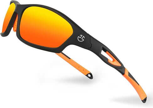 نظارات شمسية رياضية مستقطبة للرجال والنساء | عدسات مستقطبة عاكسة للحماية من الأشعة فوق البنفسجية، وسادة أنف قابلة للتعديل، غير قابلة للكسر | نظارات شمسية لصيد الأسماك والبيسبول وركوب الدراجات والجولف والجري | مع حافظة صلبة | البرتقالي in Kuwait