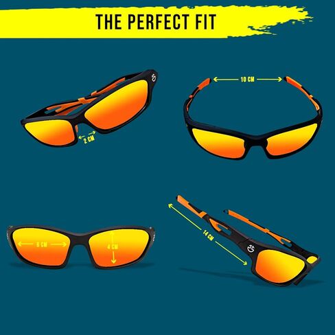 نظارات شمسية رياضية مستقطبة للرجال والنساء | عدسات مستقطبة عاكسة للحماية من الأشعة فوق البنفسجية، وسادة أنف قابلة للتعديل، غير قابلة للكسر | نظارات شمسية لصيد الأسماك والبيسبول وركوب الدراجات والجولف والجري | مع حافظة صلبة | البرتقالي in Kuwait