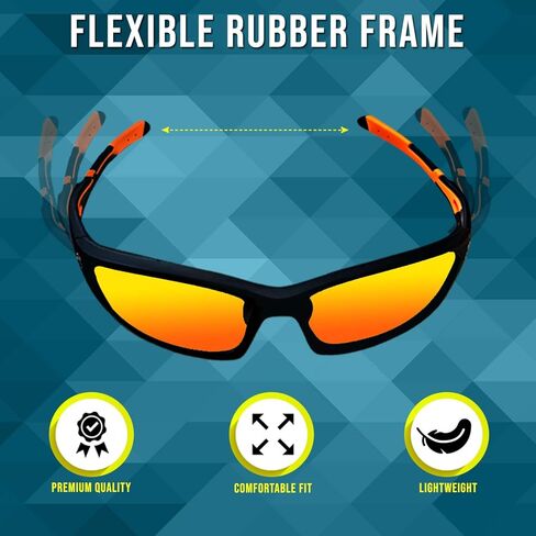 نظارات شمسية رياضية مستقطبة للرجال والنساء | عدسات مستقطبة عاكسة للحماية من الأشعة فوق البنفسجية، وسادة أنف قابلة للتعديل، غير قابلة للكسر | نظارات شمسية لصيد الأسماك والبيسبول وركوب الدراجات والجولف والجري | مع حافظة صلبة | البرتقالي in Kuwait