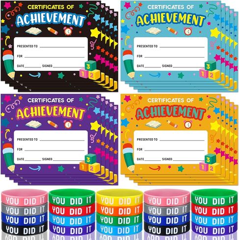 40 Pcs Preschool Diploma Award Certificates and Rubber Wristbands Colorful Certificate of Achievement Completion Kindergarten Certificates for Kids Students Boys Girls Graduation Ceremony in Saudi Arabia