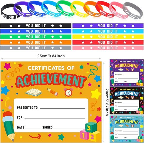 40 Pcs Preschool Diploma Award Certificates and Rubber Wristbands Colorful Certificate of Achievement Completion Kindergarten Certificates for Kids Students Boys Girls Graduation Ceremony in Saudi Arabia