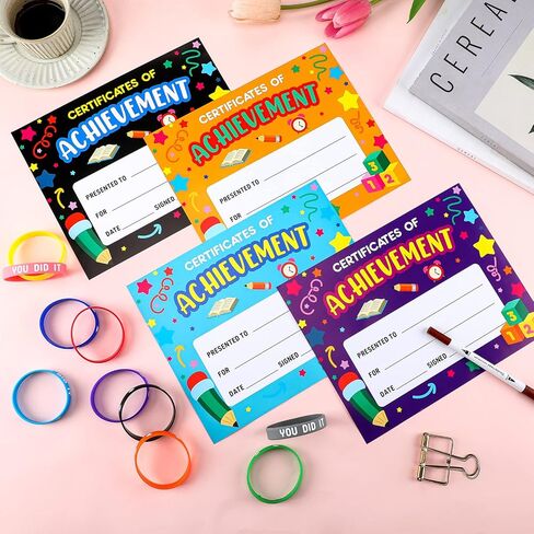40 Pcs Preschool Diploma Award Certificates and Rubber Wristbands Colorful Certificate of Achievement Completion Kindergarten Certificates for Kids Students Boys Girls Graduation Ceremony in Saudi Arabia