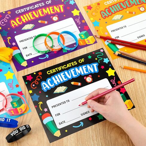 40 Pcs Preschool Diploma Award Certificates and Rubber Wristbands Colorful Certificate of Achievement Completion Kindergarten Certificates for Kids Students Boys Girls Graduation Ceremony in Saudi Arabia