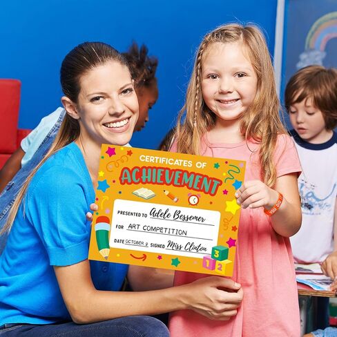 40 Pcs Preschool Diploma Award Certificates and Rubber Wristbands Colorful Certificate of Achievement Completion Kindergarten Certificates for Kids Students Boys Girls Graduation Ceremony in Saudi Arabia
