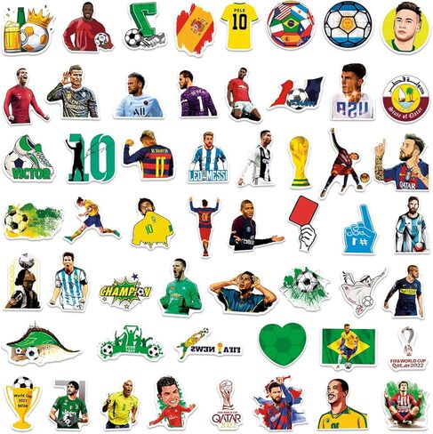 ملصقات كرة القدم 50 حزمة لحفلة كأس العالم 2022 لأجهزة الكمبيوتر المحمول، iPhone، زجاجات المياه، الكمبيوتر، قارورة مائية، ديكور DIY للجدار الواقي من الصدمات in Kuwait
