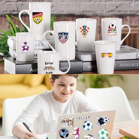 ملصقات كرة القدم 50 حزمة لحفلة كأس العالم 2022 لأجهزة الكمبيوتر المحمول، iPhone، زجاجات المياه، الكمبيوتر، قارورة مائية، ديكور DIY للجدار الواقي من الصدمات in Kuwait