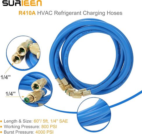 R410A Recharge Kit AC Charging Hose, R410A R134A R22 Manifold Gauge Hose Kit for Air Condition Refrigeration Charging, with R410A Straight Swivel Adapter,1/4" SAE to 1/2" & 5/16'' Adapter in Saudi Arabia