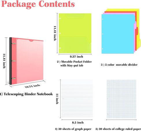 دفتر ملاحظات متعدد الإمكانات، غلاف دفتر ملاحظات ثلاثي الحلقات قابل لإعادة الملء مع غطاء أمامي مخصص، مجلد جيب بلاستيكي متحرك، 5 فواصل بلاستيكية للموضوعات و60 ورقة ملاحظات - أسود in Kuwait