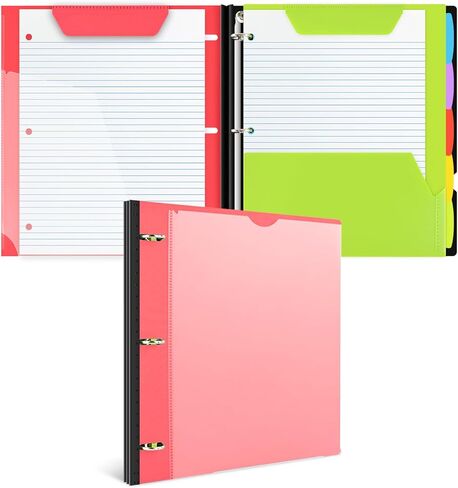 دفتر ملاحظات متعدد الإمكانات، غلاف دفتر ملاحظات ثلاثي الحلقات قابل لإعادة الملء مع غطاء أمامي مخصص، مجلد جيب بلاستيكي متحرك، 5 فواصل بلاستيكية للموضوعات و60 ورقة ملاحظات - أسود in Kuwait