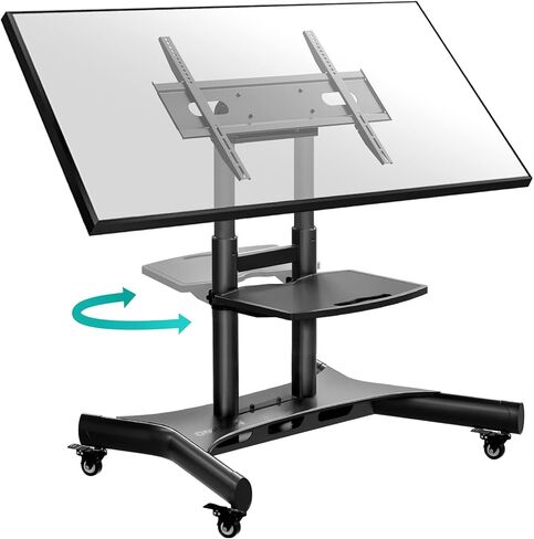 حامل تلفزيون متنقل من ONKRON على عجلات لأجهزة تلفزيون 50-83 بوصة يصل وزنها إلى 154 رطلاً، حامل تلفزيون قابل للتعديل مع رف - حامل تلفزيون قابل للإمالة 90 درجة - عربة تلفزيون دوارة - VESA 800x500 - حامل تلفزيون محمول بعجلات باللون الأسود in Kuwait