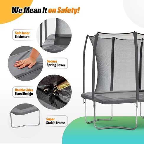 Exacme 7X10 8X12 Foot Rectangle Trampoline for Kids, Double Enclosure Openings, Small Outdoor Rectangular Trampoline with Enclosure Net, 4 Wind Stakes, Storage Bag, 330LB Capacity in Saudi Arabia